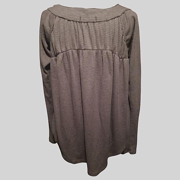 Free People We The Free Storm Gray Thermal Henley Neck Pullover Top Size Small - Picture 5 of 8